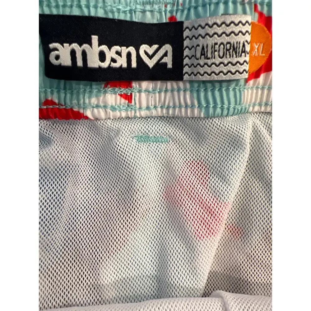 Ambsn Men’s Lace-Up Drawstring Eagle Print‎ Swim Trunks Shorts Size XL Blue Red